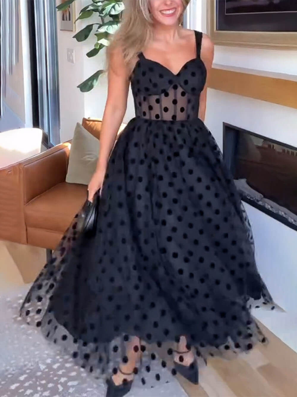 Polka Dot Bustier Midi Dress