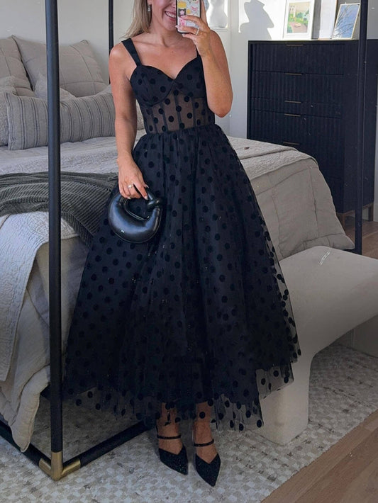 Polka Dot Bustier Midi Dress