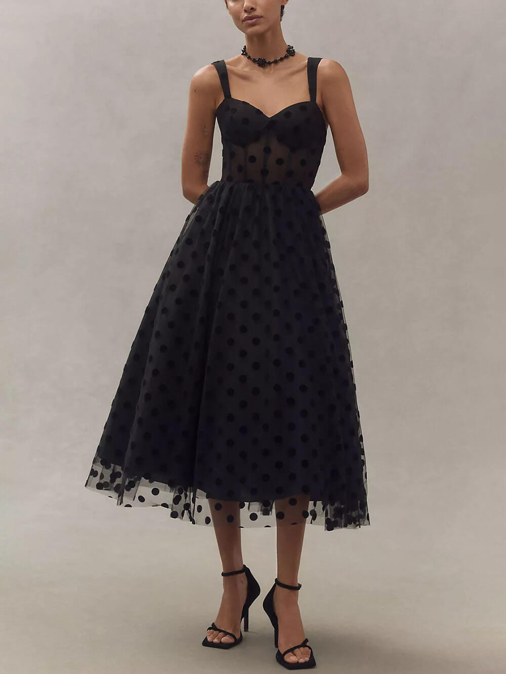 Polka Dot Bustier Midi Dress