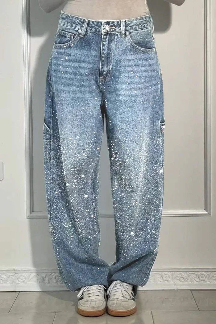 Women's Glittery Baggy Denim Pants