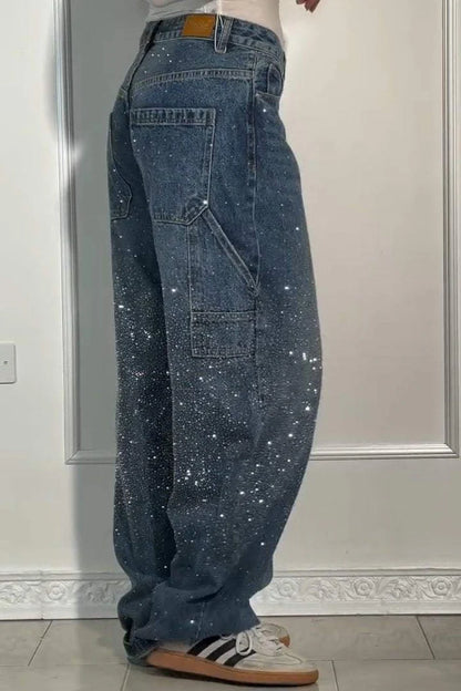 Women's Glittery Baggy Denim Pants