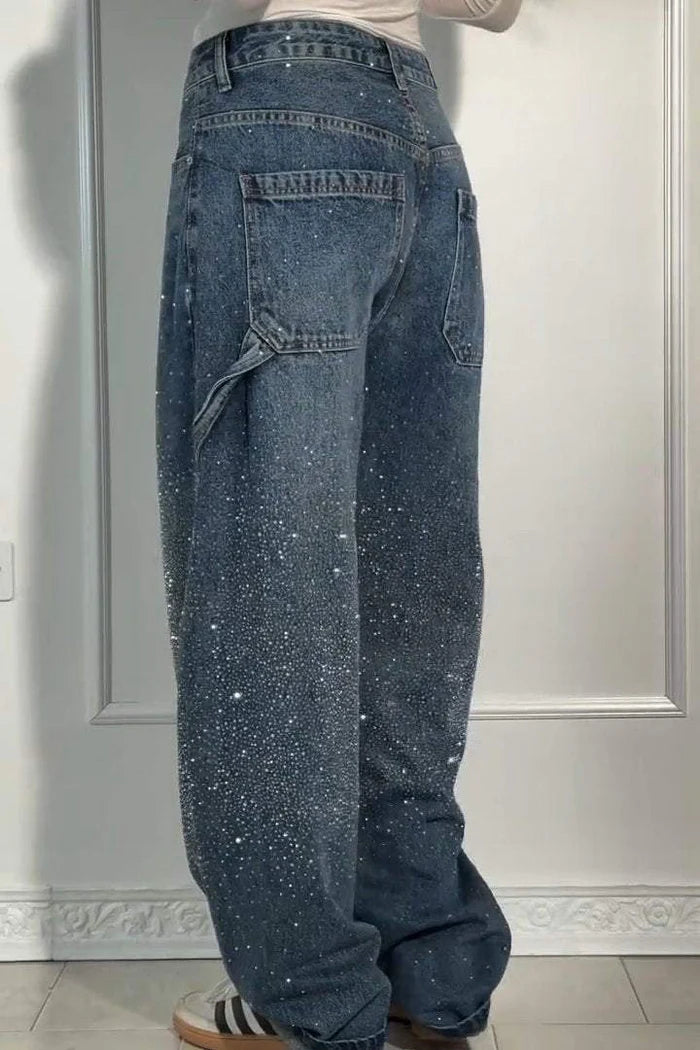 Women's Glittery Baggy Denim Pants